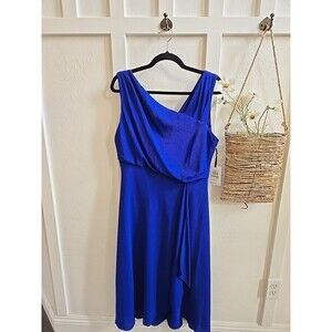 Kensie Dress Womens Blue Sleeveless Asymmetrical Neckline Midi Wrap Dress 14 NWT